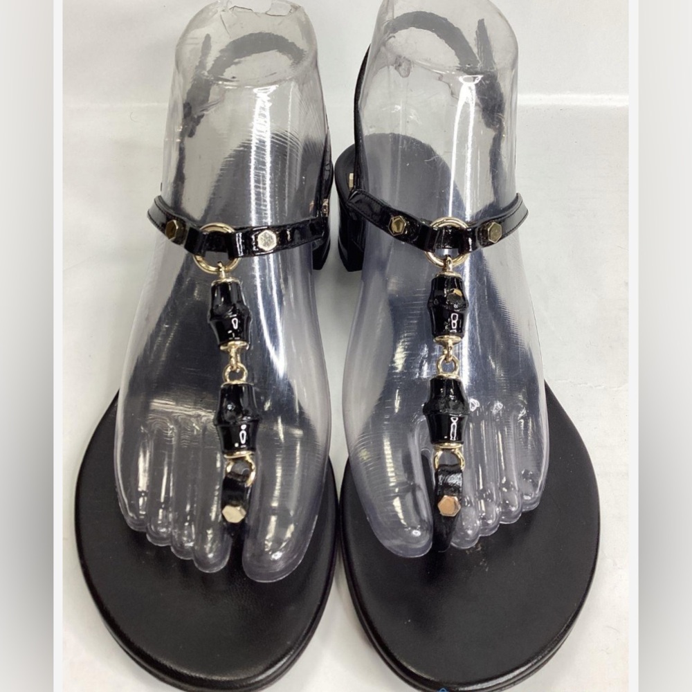 🛑 1 hour sale. GUCCI, size 7, Black Leather Bamboo Sandals w/ COA & dust bag - Picture 6 of 15